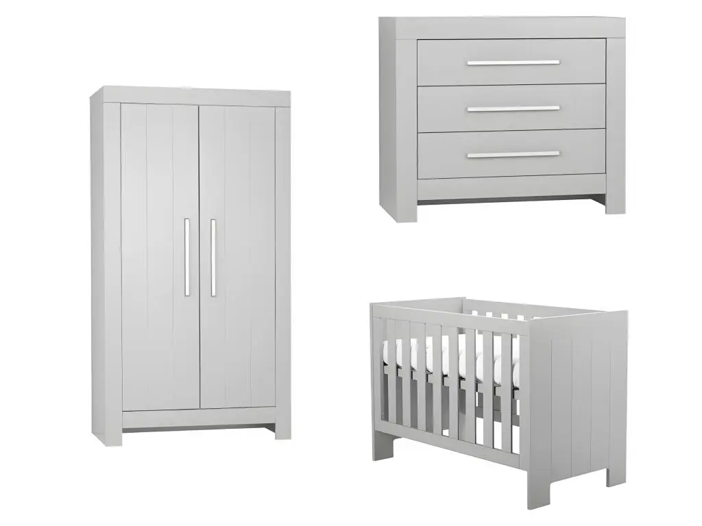 Chambre complète lit bébé - commode à langer - armoire Calmo Gris