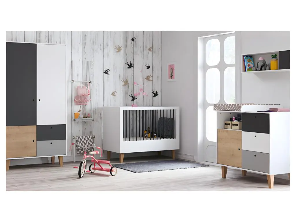 Chambre complète lit bébé - commode à langer - armoire Concept Bois