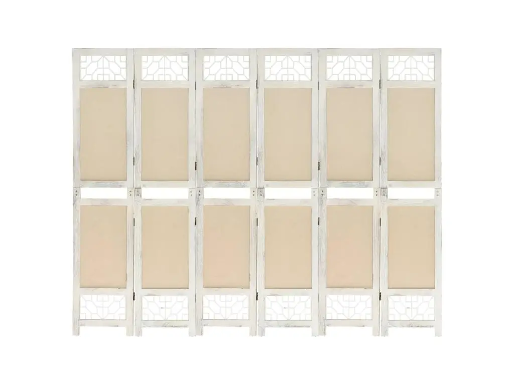 Cloison de séparation 6 panneaux Crème 210x165 cm Tissu