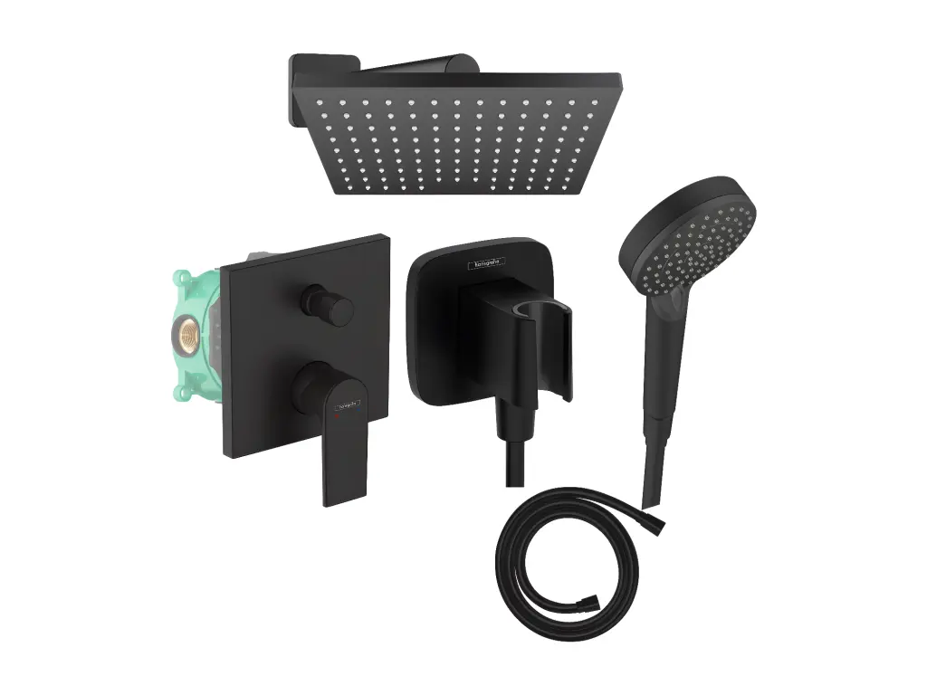 Colonne de douche encastrée mécanique HANSGROHE Vernis Shape Douche de tête Vernis Shape Flexible Isiflex Douchette Vernis Blend noir