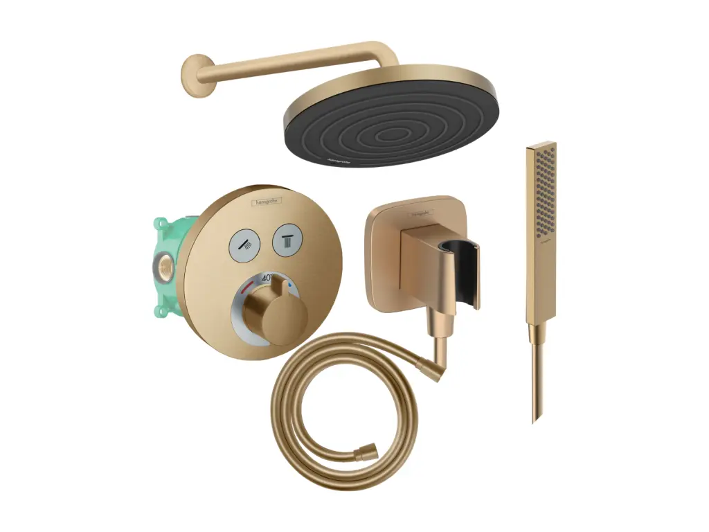 Colonne de douche encastrée thermostatique HANSGROHE ShowerSelect S Douche Pulsify Flexible Isiflex Douchette Pulsify E bronze