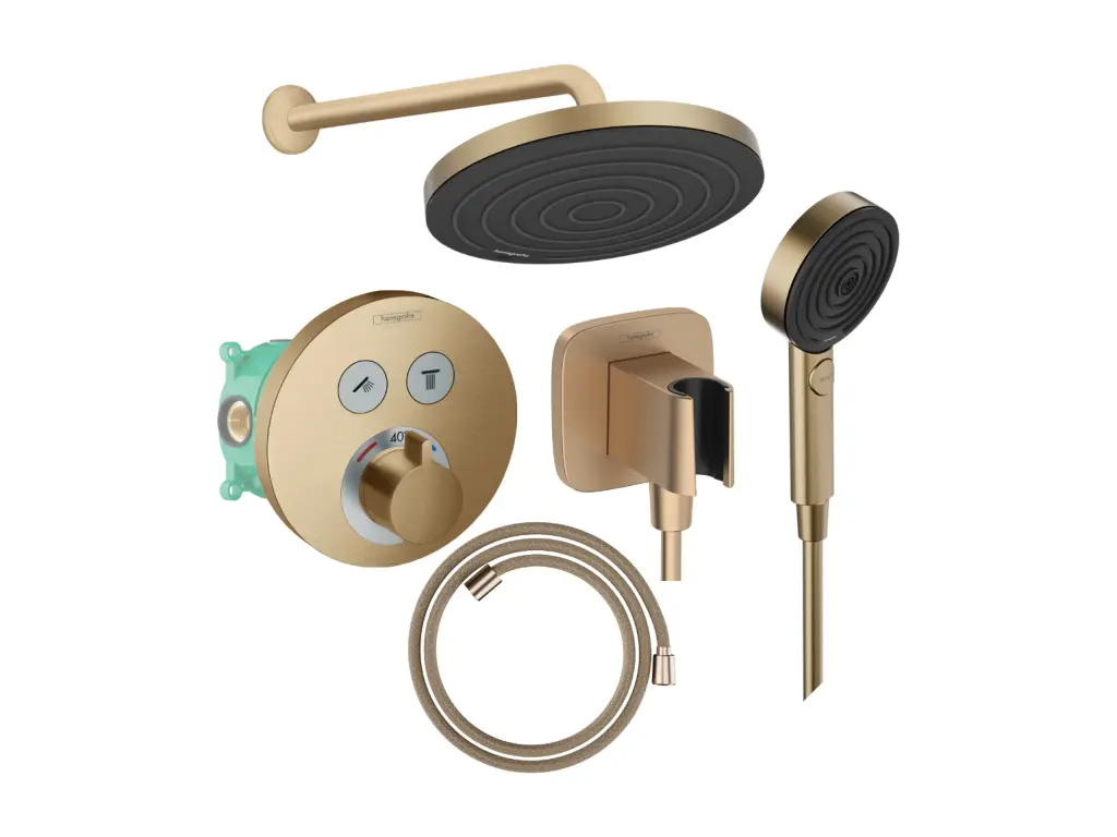 Colonne de douche encastrée thermostatique HANSGROHE ShowerSelect S Douche Pulsify Flexible Designflex Douchette Pulsify bronze