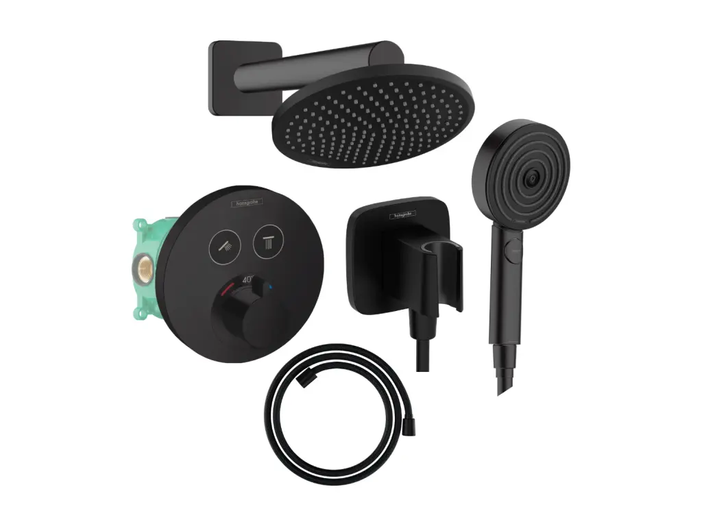 Colonne de douche encastrée thermostatique HANSGROHE ShowerSelect S Douche Vernis S Flexible Designflex Douchette Pulsify noir