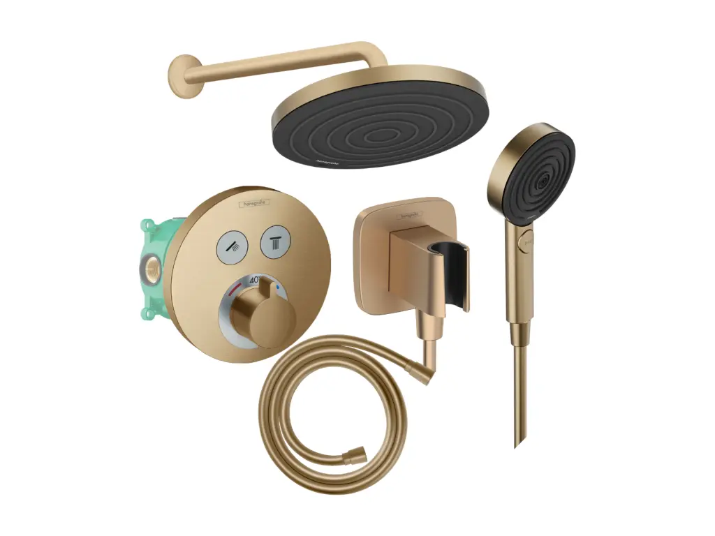 Colonne de douche encastrée thermostatique HANSGROHE ShowerSelect S Douche Pulsify Flexible Isiflex Douchette Pulsify bronze