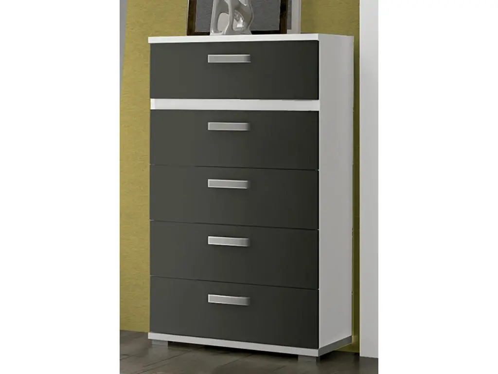 Chiffonnier commode meuble de rangement coloris blanc/graphite- Longueur 60 x Profondeur 39.6 x Hauteur 109.4 cm