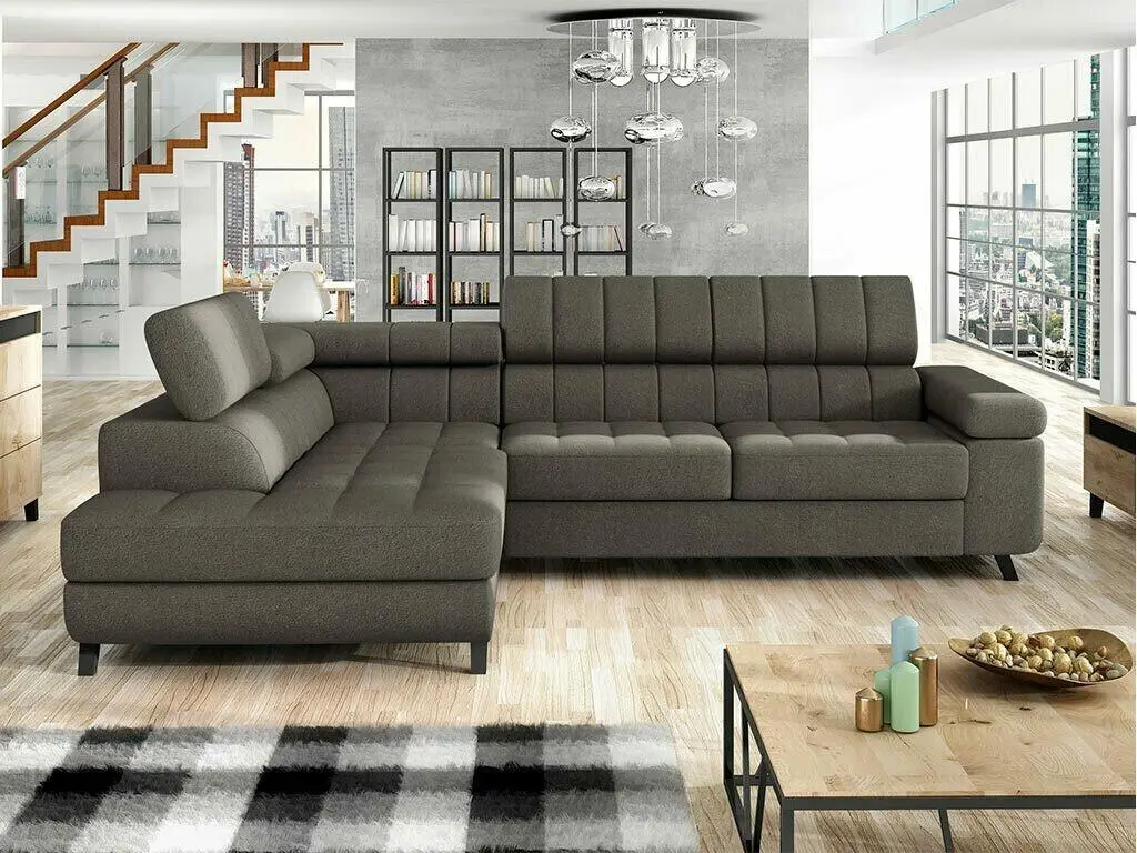 Canapé d'angle Comfivo 207, Gris, Fonction de couchage, Boîte de literie, 264x203x73cm