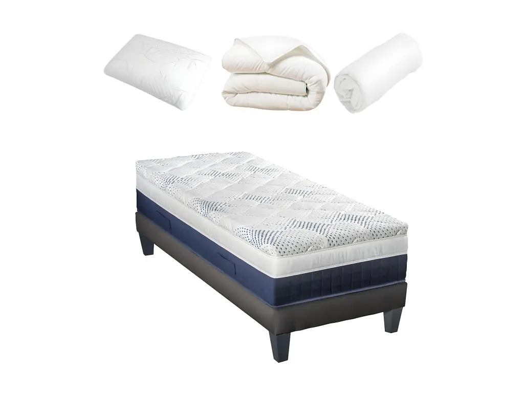 Bellecour BELLECOUR LITERIE | Pack Prêt à dormir CASTELLANE 90x190 cm | Matelas Mémoire de forme + Sommier + Accessoires