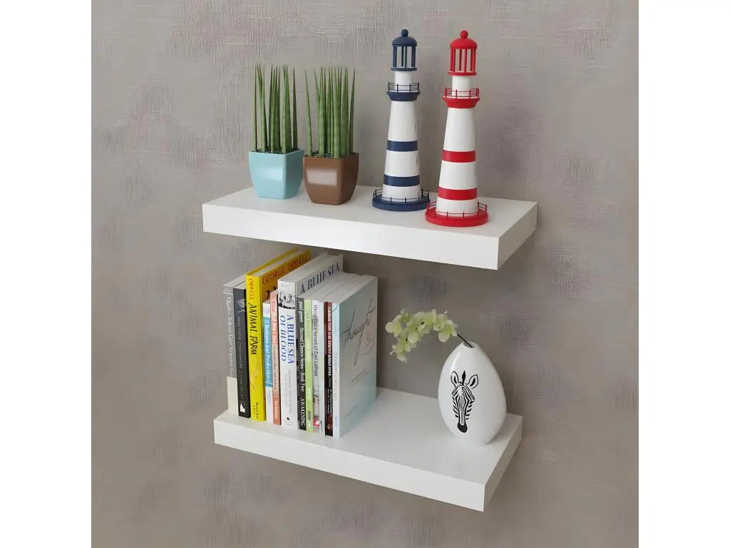 2 Étagères murales MDF Blanc Rangement de livres/DVD