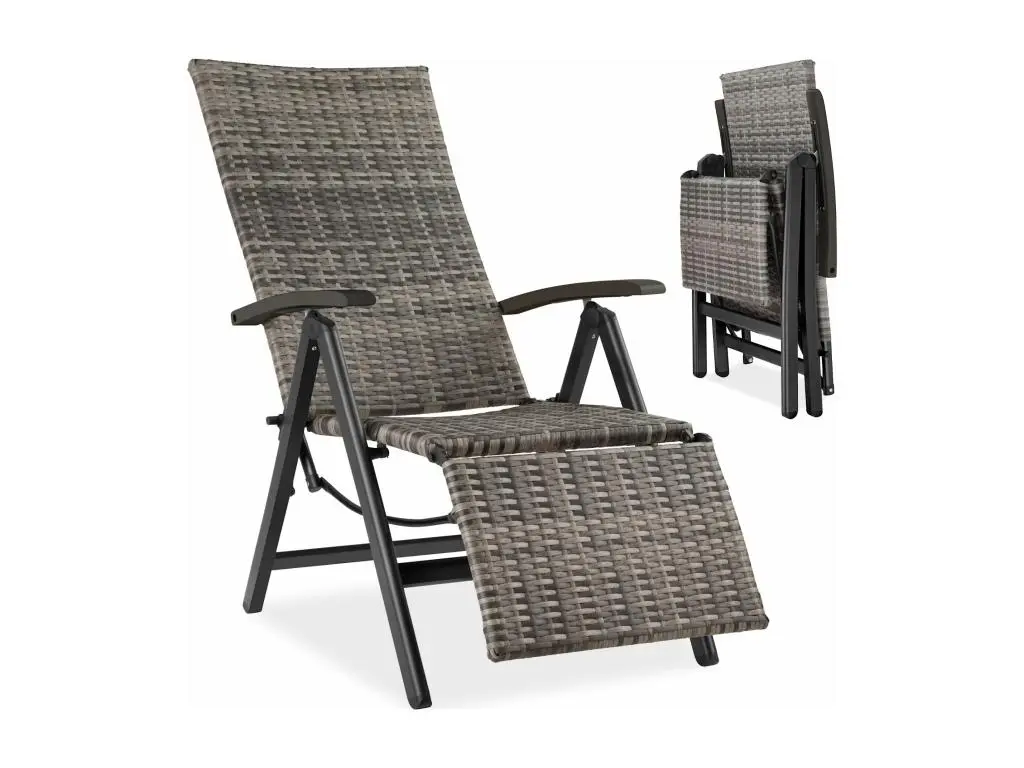 Chaise en rotin Brisbane pliable avec structure en aluminium et repose-pieds Avec structure en aluminium