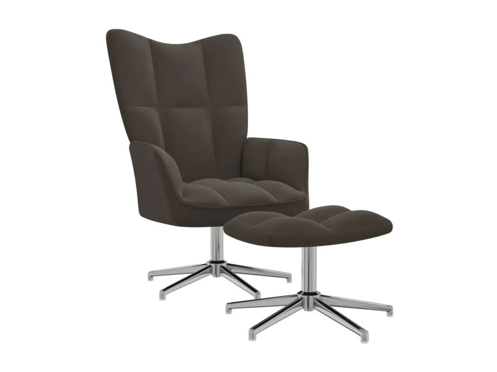 Chaise de relaxation avec repose-pied Gris foncé Velours