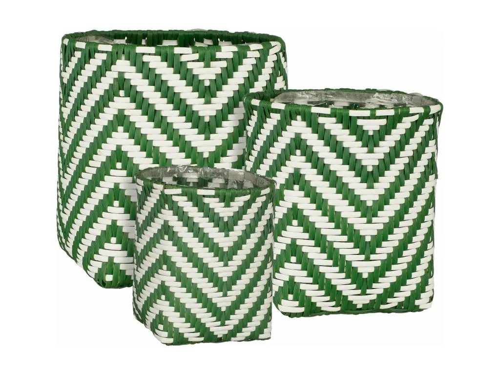 Ensemble de panier a plantes d'exterieur en plastique recyclé - 26 x Ø24 / 23 x Ø21 / 26 x Ø24 - Vert foncé, blanc - MERLIJN