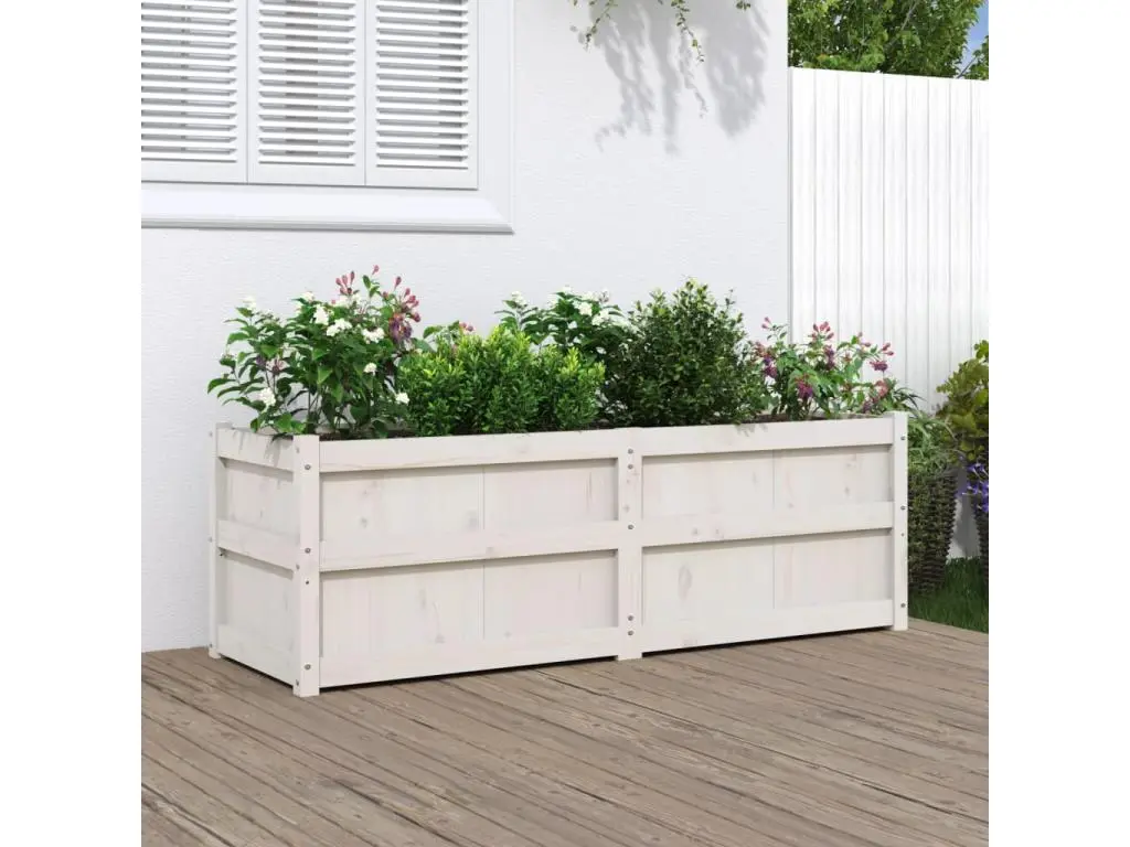 Clicnbuy Jardinière blanc 150x50x50 cm bois massif de pin
