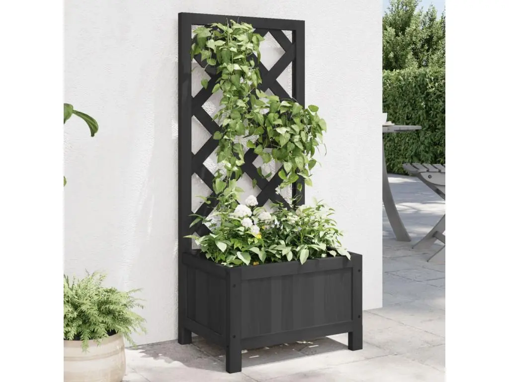 Clicnbuy Jardinière avec treillis noir bois massif de sapin