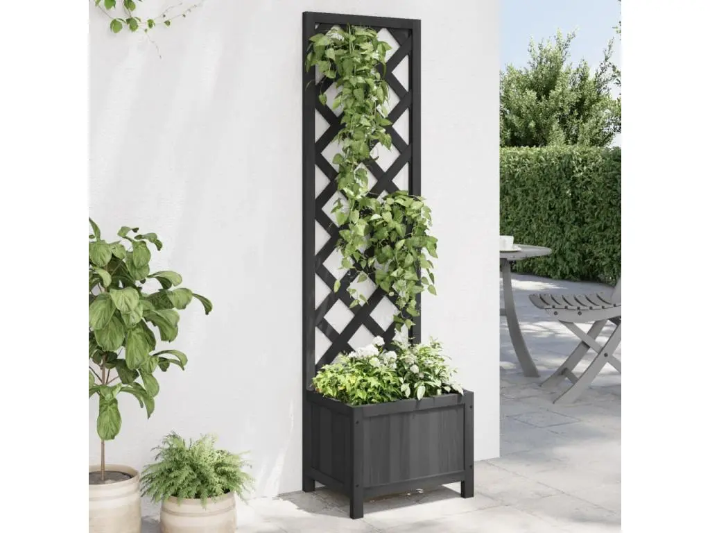 Clicnbuy Jardinière avec treillis noir bois massif de sapin