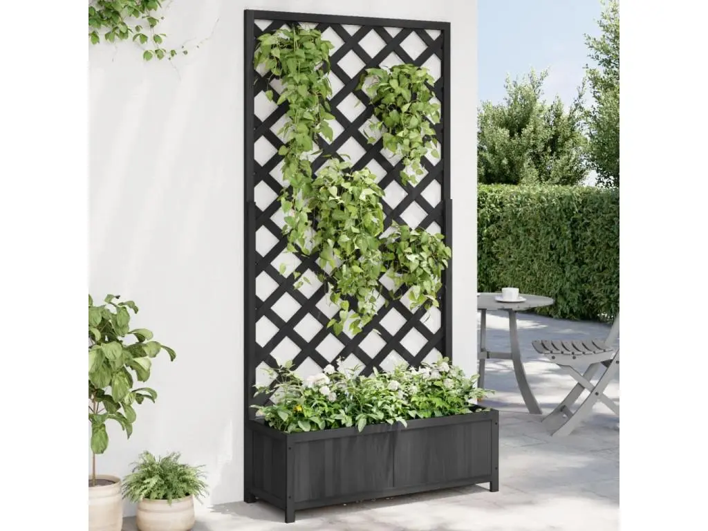 Clicnbuy Jardinière avec treillis noir bois massif de sapin