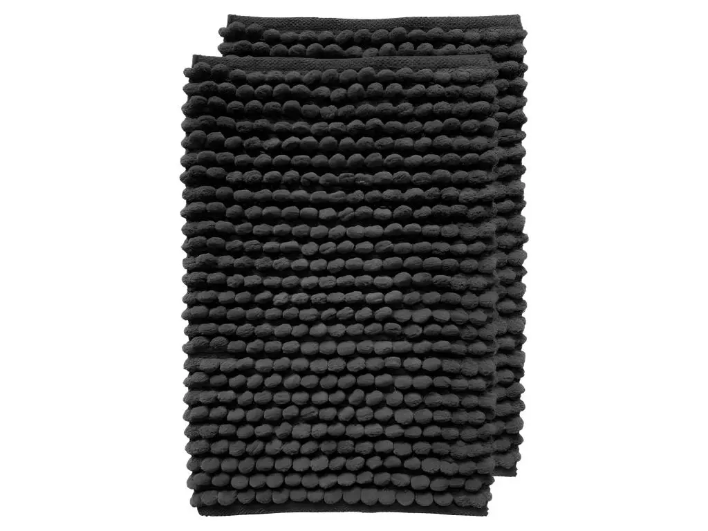 Lot 2 tapis de salle de bain 40x60 cm pompon coton anthracite - MARIE