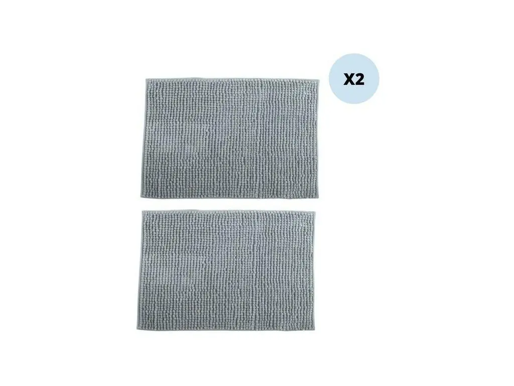 Lot de 2 tapis de bain Microfibre CHENILLE 50x80cm Gris Clair MSV