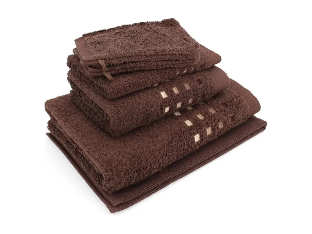 Parure de bain 6 pièces PURE SQUARES Marron 550 g/m2