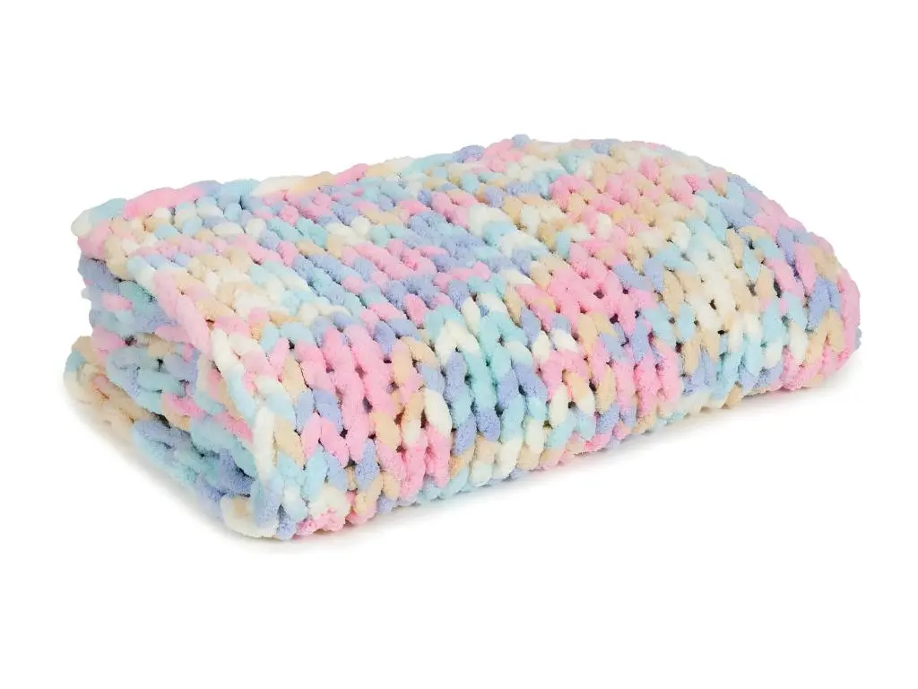 Couverture douillette en chenille tricotée main