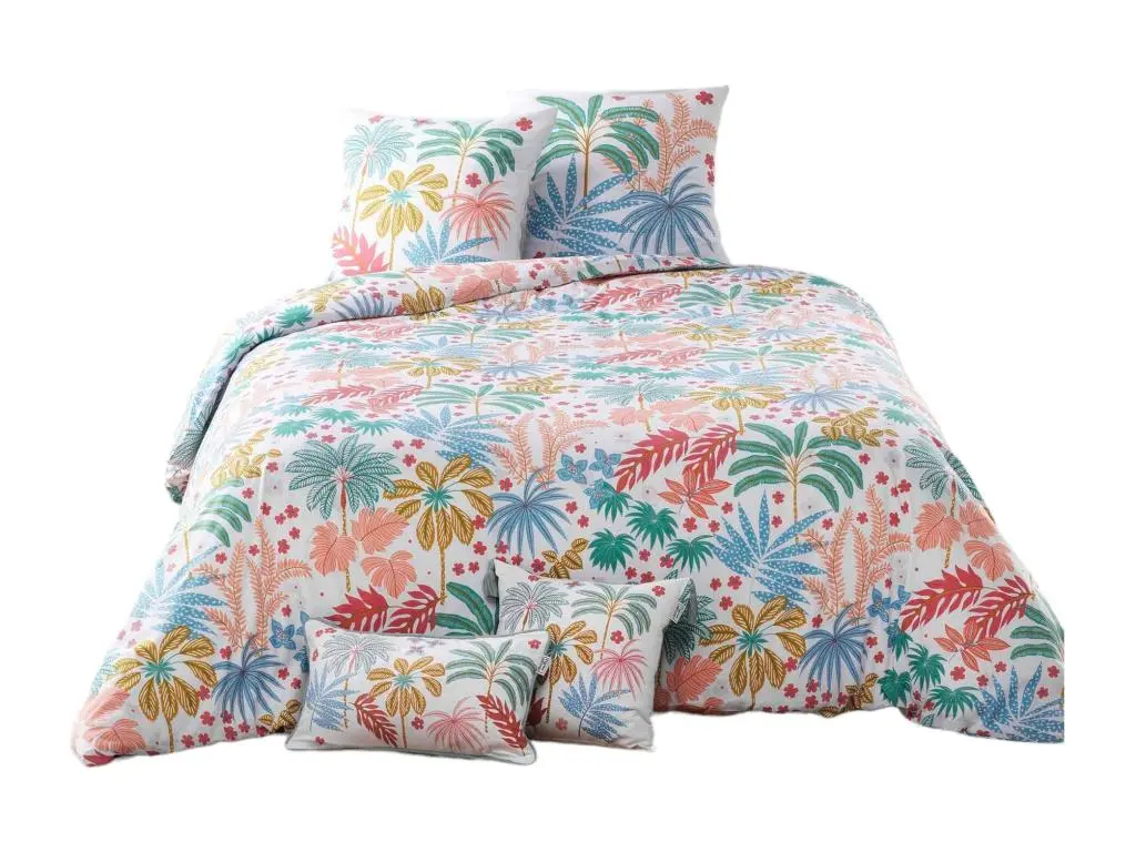 Housse couette + 2 taies 220 x 240 cm Feuilles maya