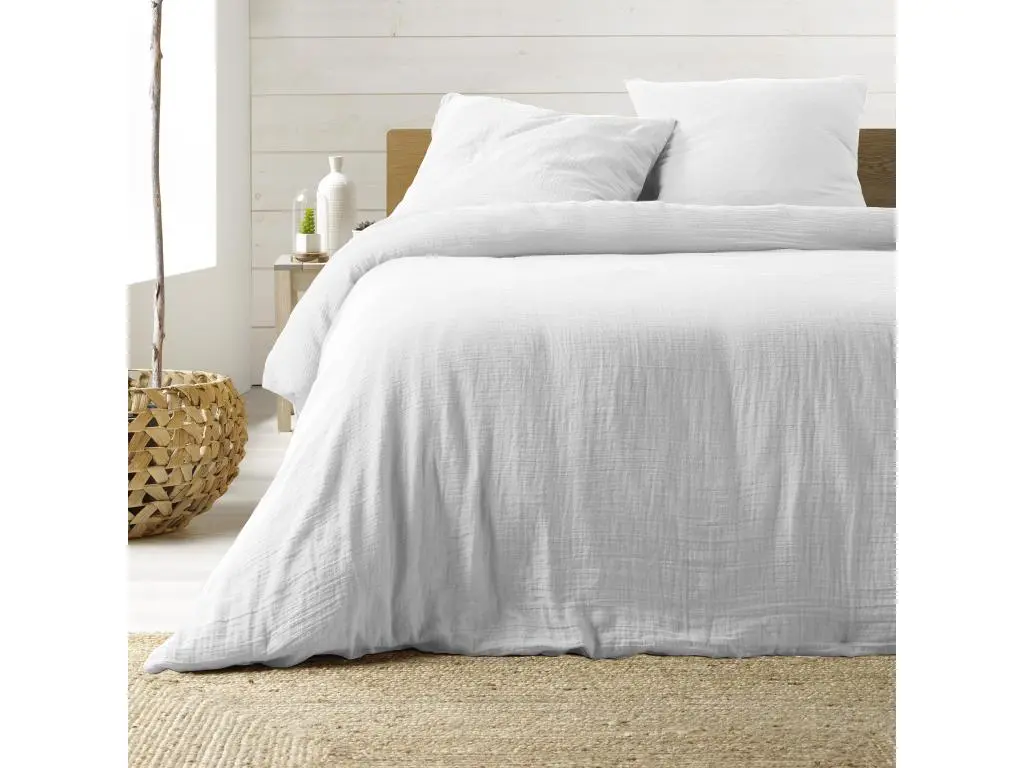Housse de couette + 2 taies double gaze de coton Angeliase 240x260cm blanc