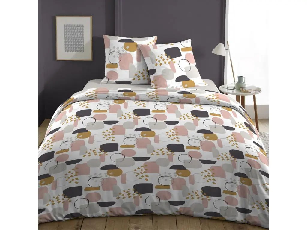 Housse de couette et taie d'oreiller 100% coton Manona Perle : Taille - 220 x 240 cm