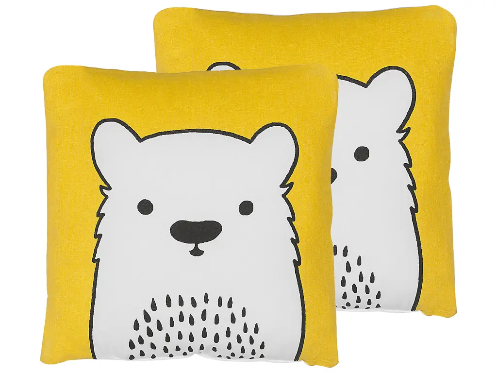 Lot de 2 coussins avec motif ours 45 x 45 cm jaune et blanc WARANASI