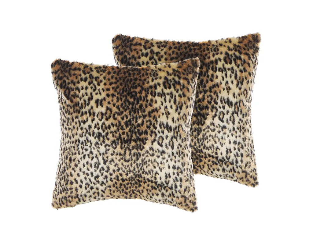 Lot de 2 coussins en fausse fourrure motif léopard 45 x 45 cm marron FOXTAIL