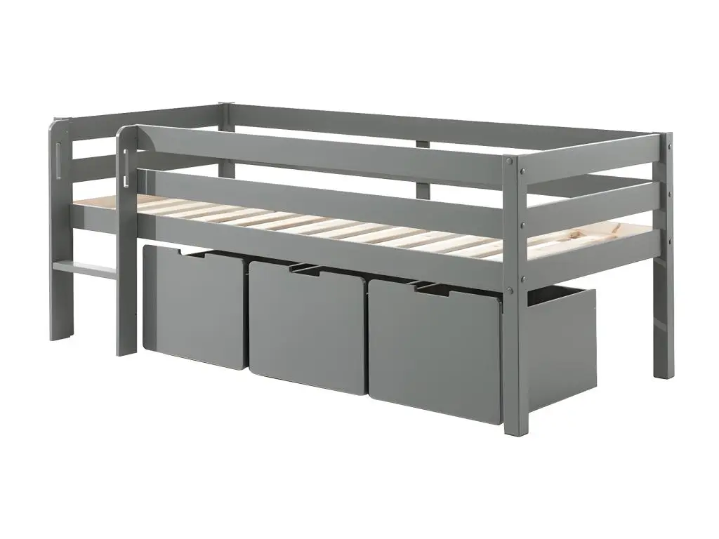 Lit mi-hauteur 90x200 sommier et tiroirs inclus Pino Gris