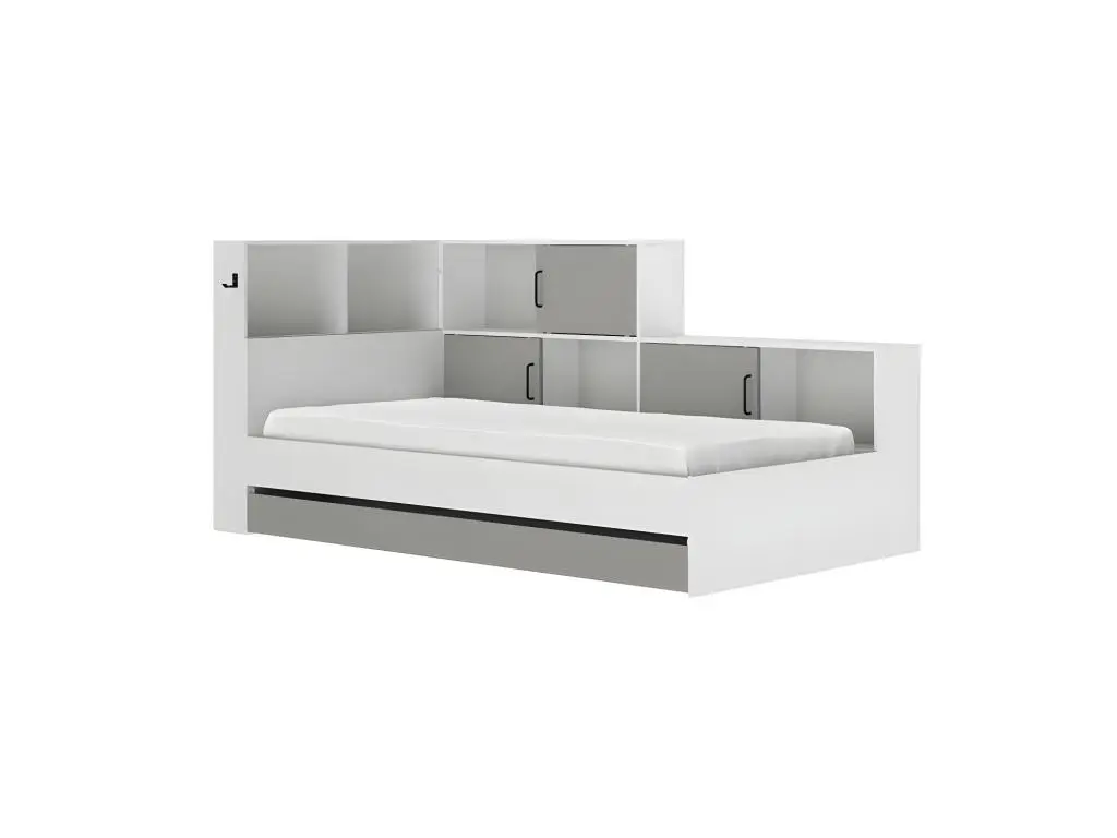 Cadre + Tête de lit avec rangements 90*200 Gris/Blanc - LUCAS