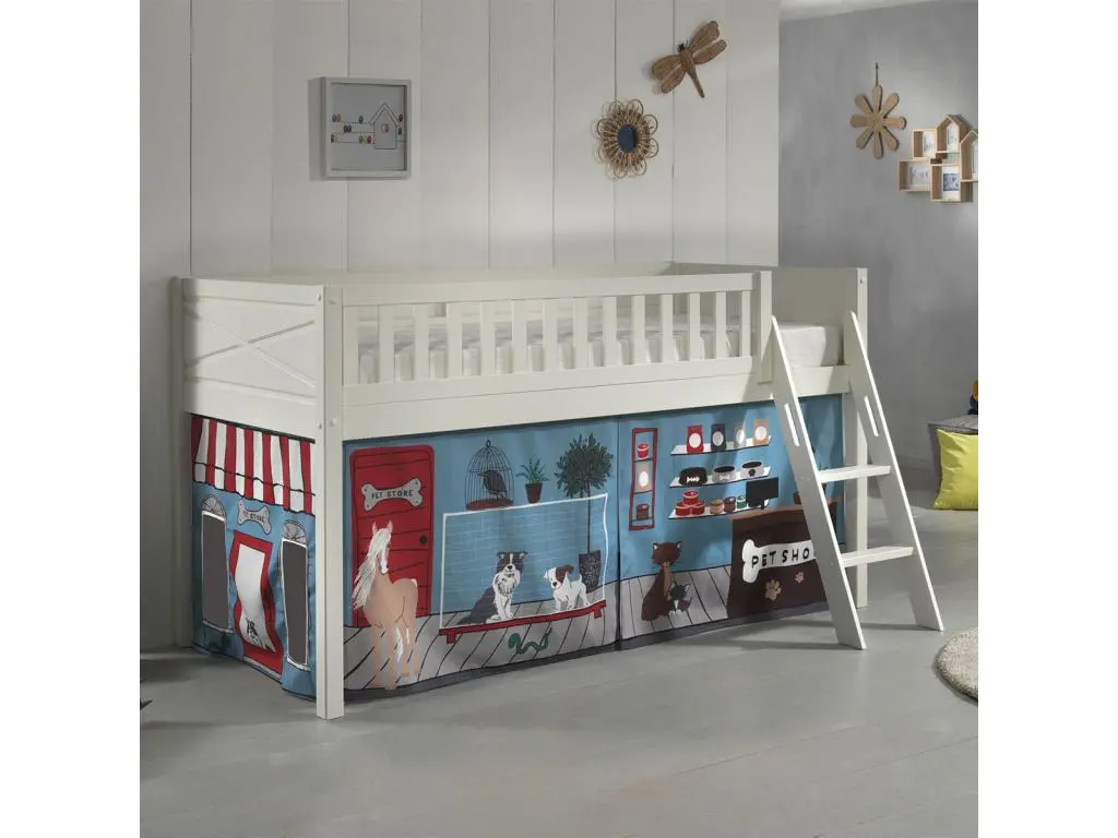 Lit mi-hauteur 90x200 sommier inclus et housse Pet Shop Scott Blanc