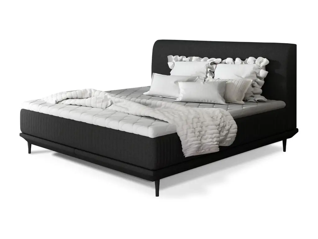 Lit boxspring 140x200 tissu noir sommier et matelas inclus Mastera