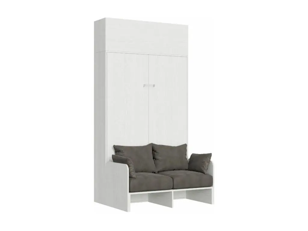 Armoire lit 120x190 avec canapé et meuble haut bois blanc Kanto-Couleur Microfibre 05
