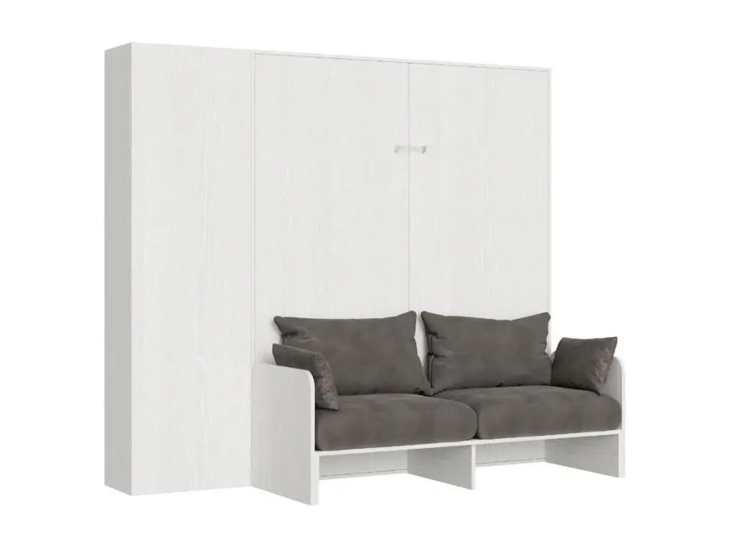 Armoire lit 140x190 avec canapé et colonne de rangement bois blanc Kanto-Couleur Microfibre 10
