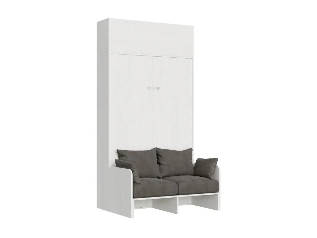 Armoire lit 120x190 avec canapé et meuble haut bois blanc Kanto-Couleur Microfibre 00
