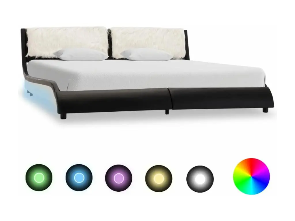 Cadre de lit avec LED Noir et blanc Similicuir 180 x 200 cm