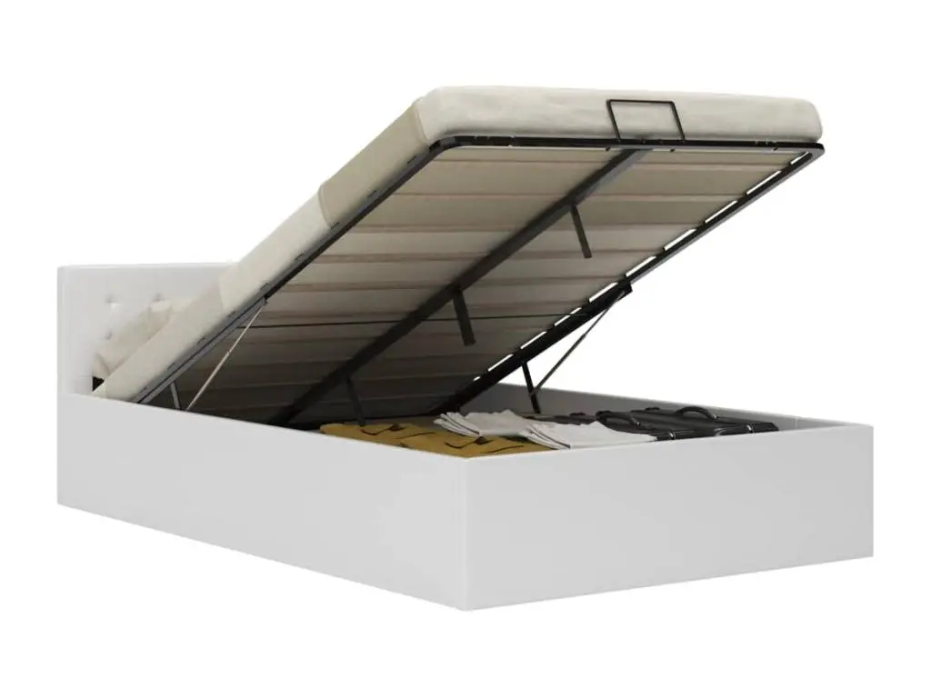 Cadre de lit à rangement hydraulique Blanc Similicuir 120x200cm