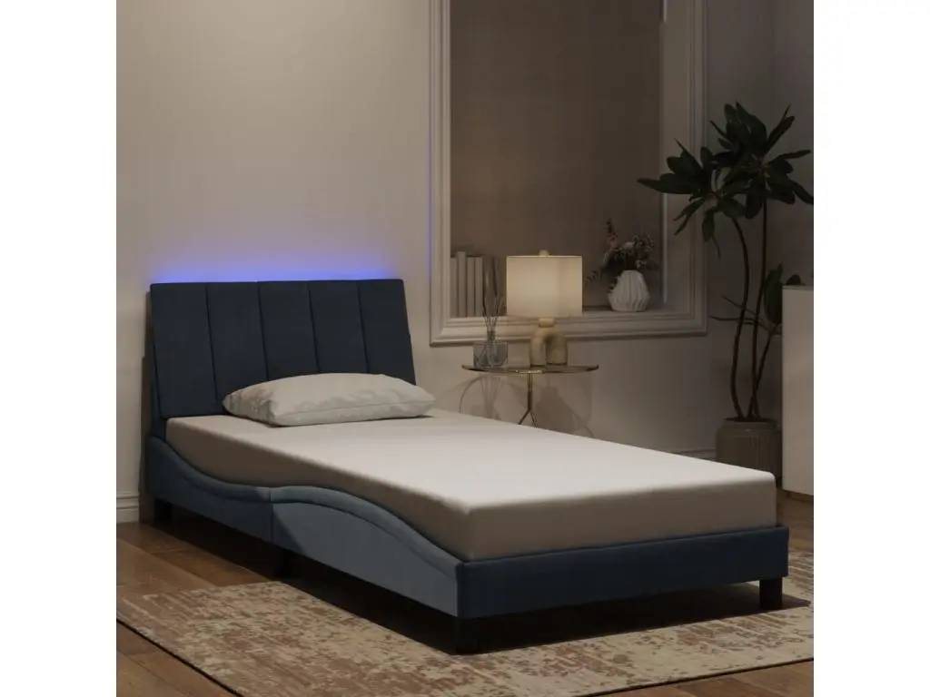 Cadre de lit avec LED sans matelas gris foncé 100x200cm velours