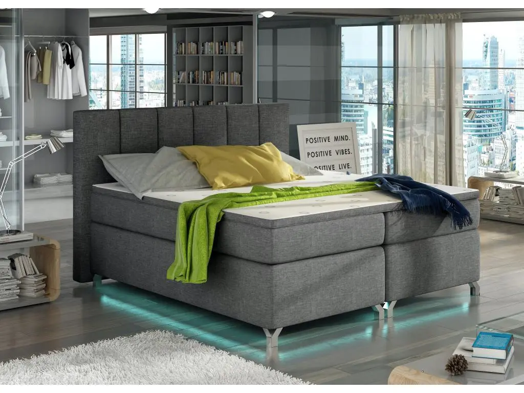 Lit boxspring 140x200 tissu anthracite Balfor