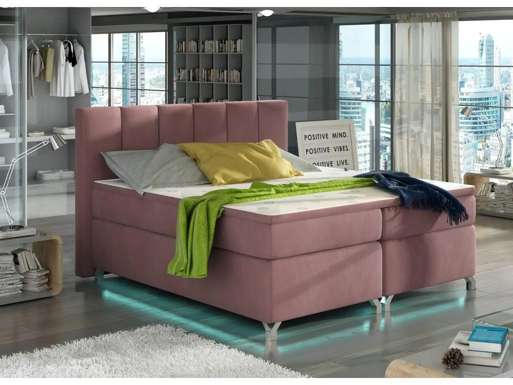 Lit boxspring 160x200 velours rose clair Balfor