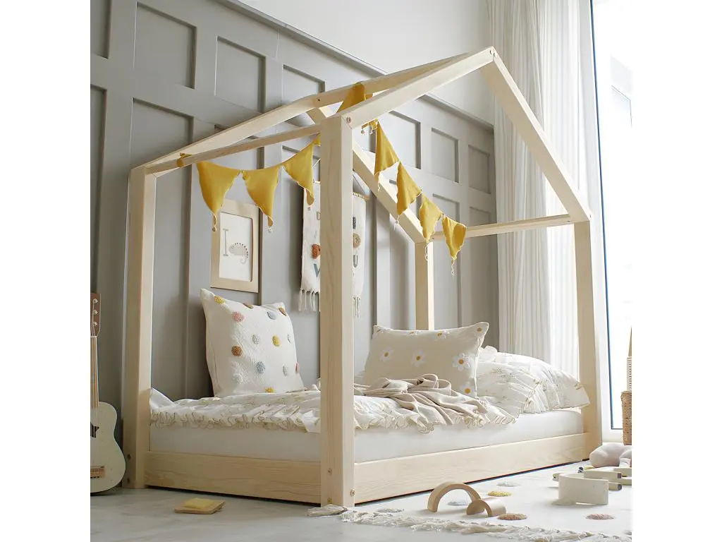 Lit 90x190 sommier inclus pieds 1 cm Susan Bois