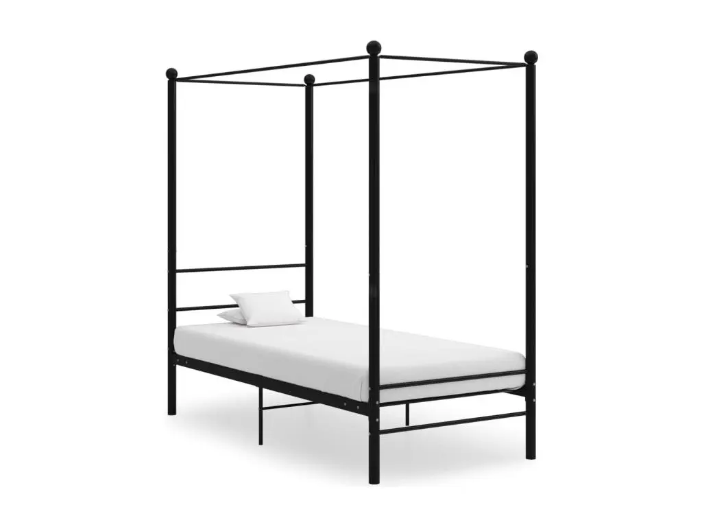 Cadre de lit à baldaquin Noir Métal 100x200 cm