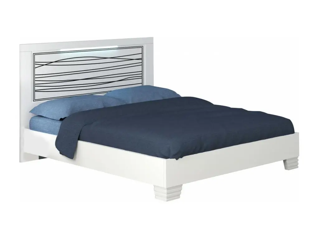 CADIRY - Lit 160x200cm Blanc Sérigraphies Noires avec Leds