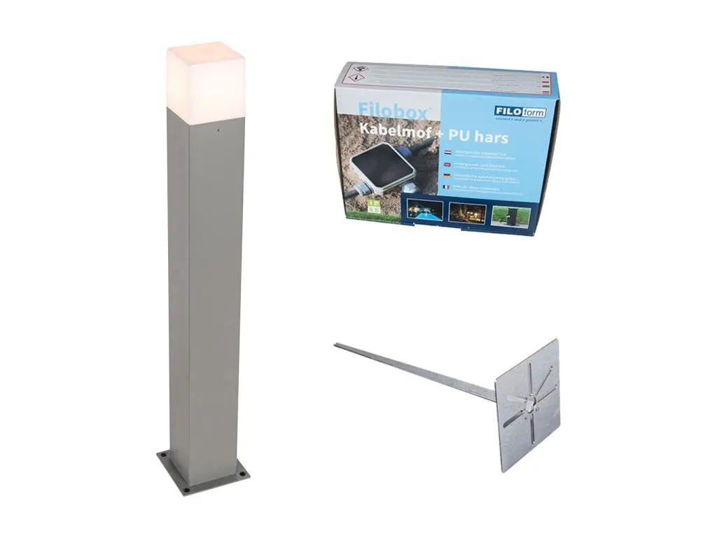 Lampe d'extérieur Denmark P70 gris avec épingle de terre et manchon de câble