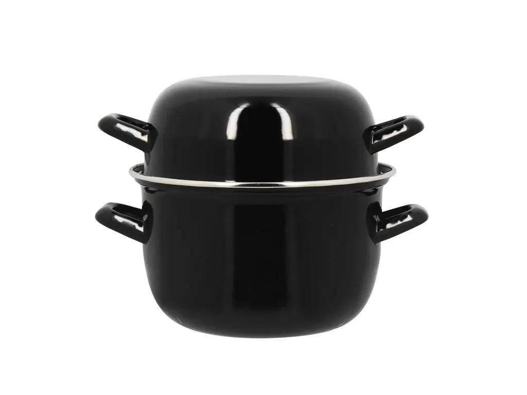 Marmite a moules o 18 cm en acier emaille noir avec couvercle 0.60mm