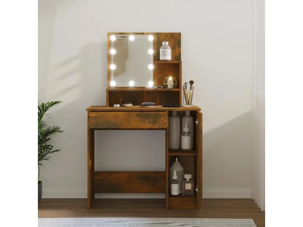 Coiffeuse avec LED Chêne fumé 86,5x35x136 cm