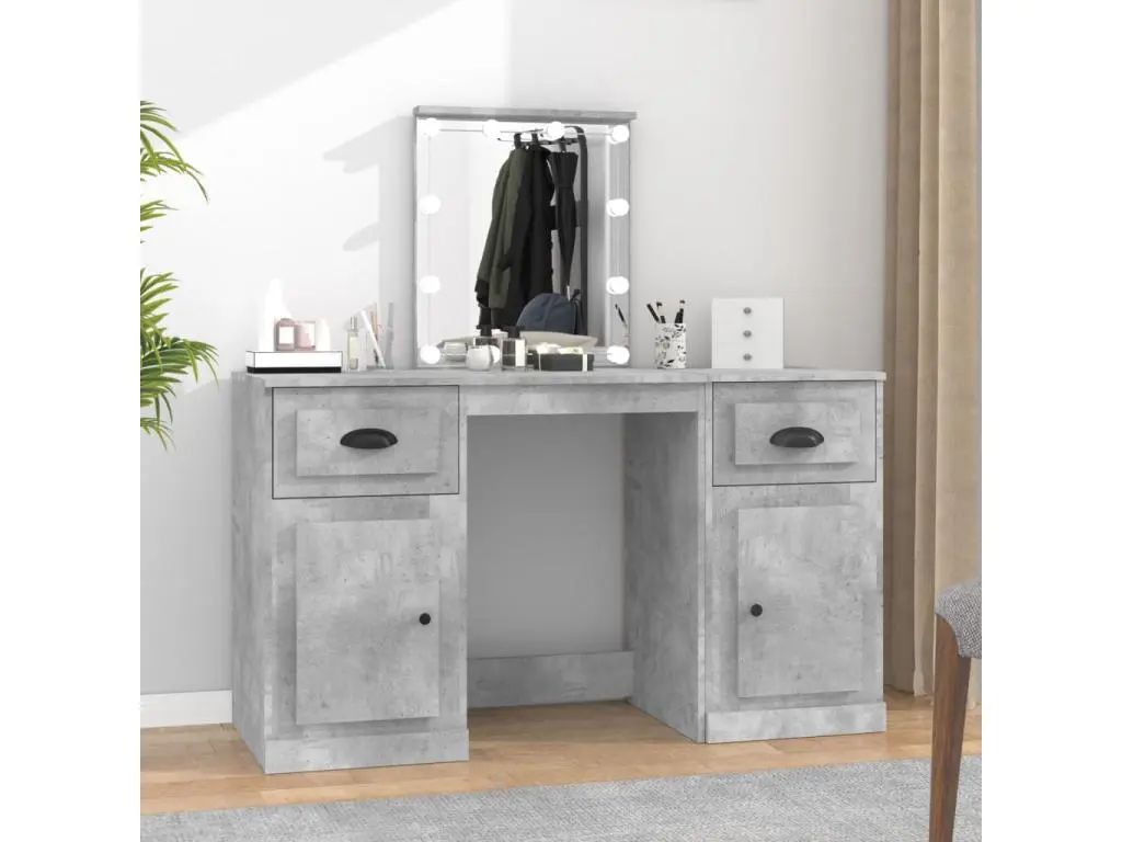 Coiffeuse avec LED gris béton 130x50x132,5 cm