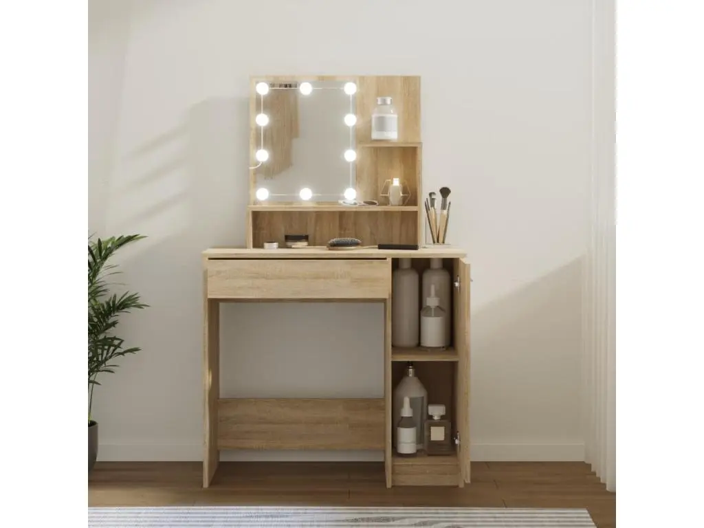 Coiffeuse avec LED Chêne sonoma 86,5x35x136 cm