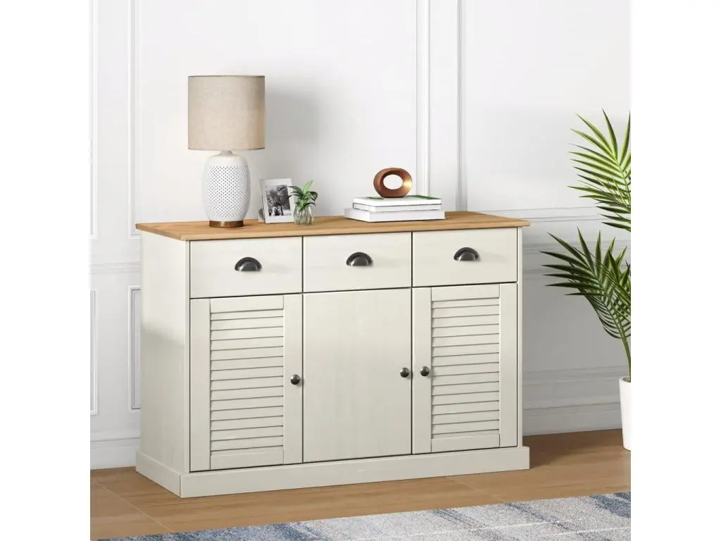 Buffet avec tiroirs VIGO 113x40x75 cm blanc bois massif de pin