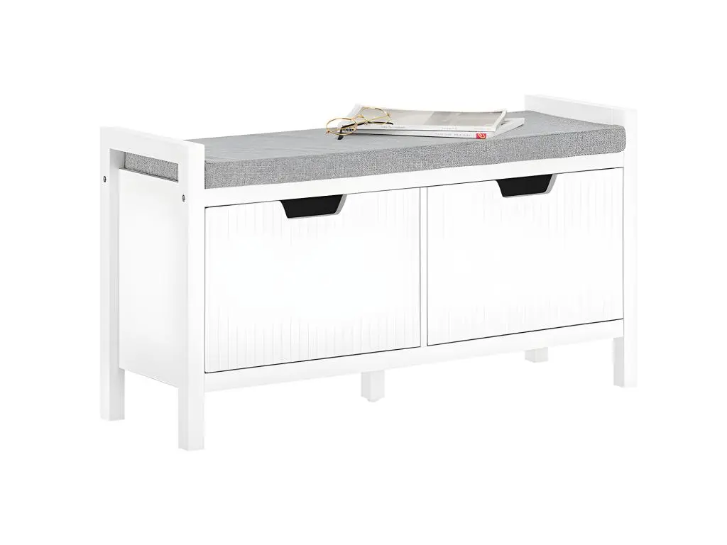 SoBuy FSR146-W Banc à Chaussures, Banc d'Entrée, Banc de Couloir, Meuble de Rangement pour Entrée avec Coussin Rembourré et 2 Portes